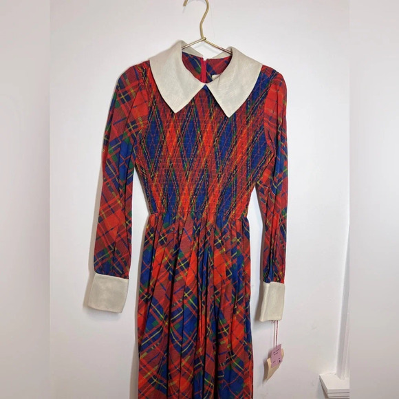 Long plaid collared dress vintage red black white Plymouth Christmas holiday! - Picture 12 of 12
